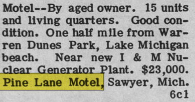 Undetermined Sawyer Motel - Jul 16 1970 Article For Pine Lane Motel (newer photo)